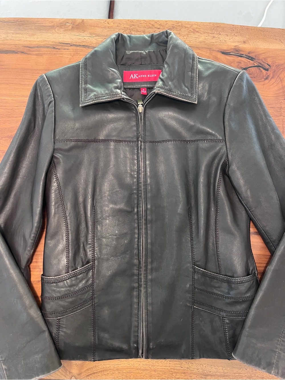 STUNNING Anne Klein Premium Chocolate Brow Leather Jacket - size small